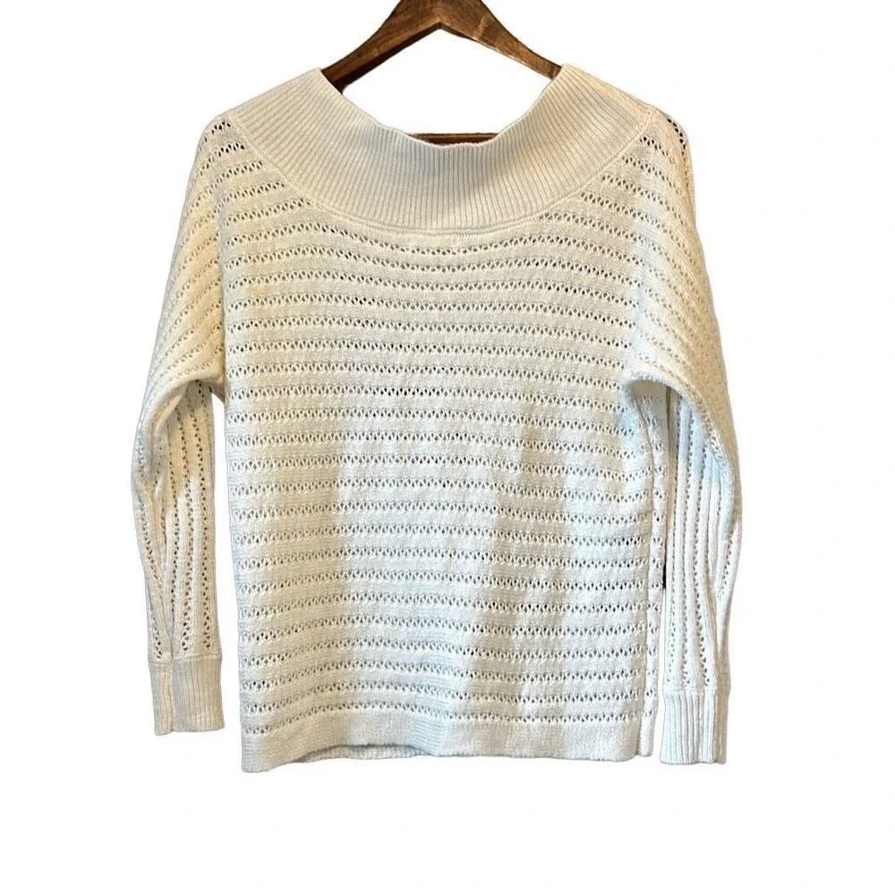 Cream Knit Cowl Neck‎ Sweater Pullover Lightweight Open Weave
